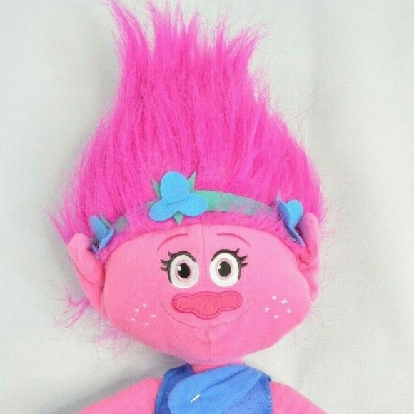 DREAMWORKS POPPY TROLL Stuffed Plush Doll HOT PINK BIG HAIR 18" Soft Toy w Dress - Picture 1 of 4